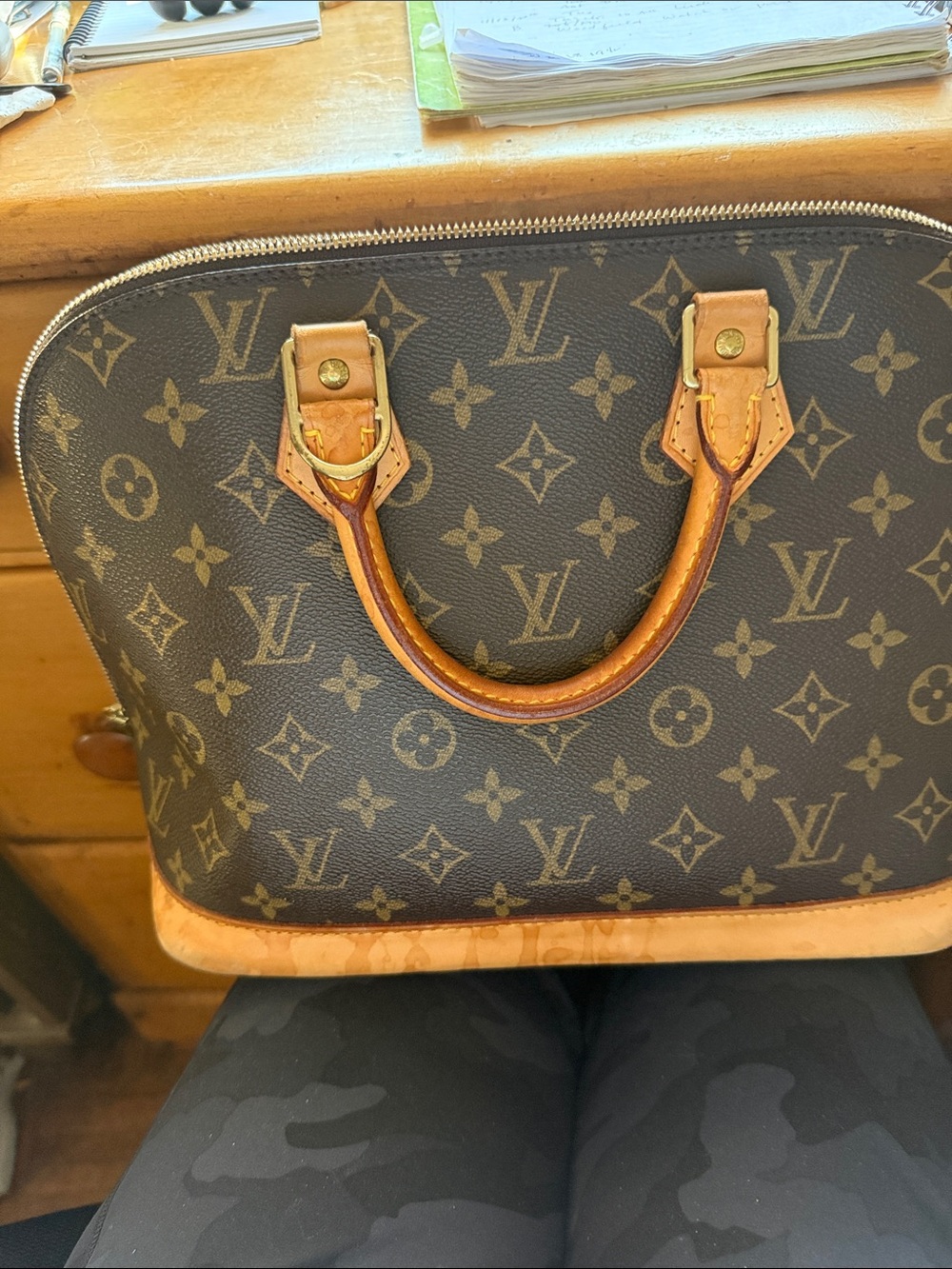 Louis Vuitton Monogram Satchel in Brown and Tan Leather Trim